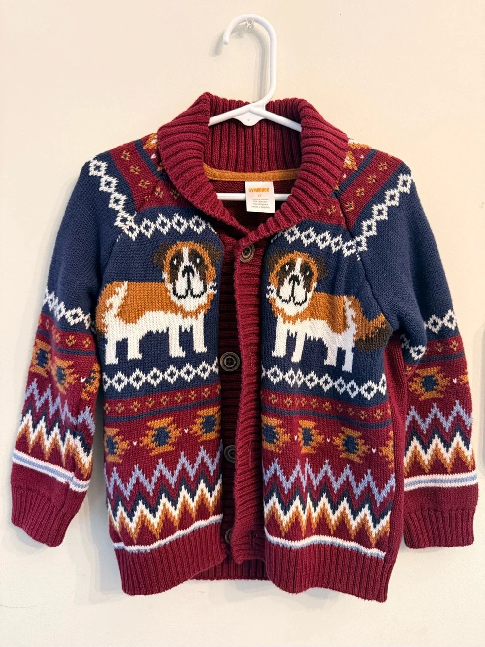 Gymboree Toddler Dog Fair Isle Cardigan Sweater - Burgundy & Navy